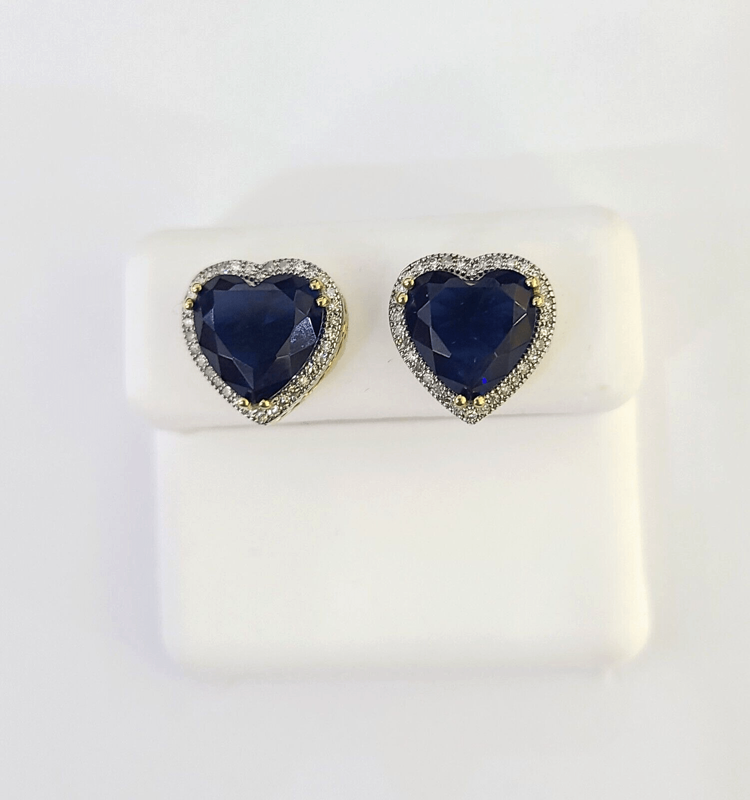 10k Yellow Gold Heart Diamond Earrings Real Screw - Back Women Men studs - GoldenlinQ